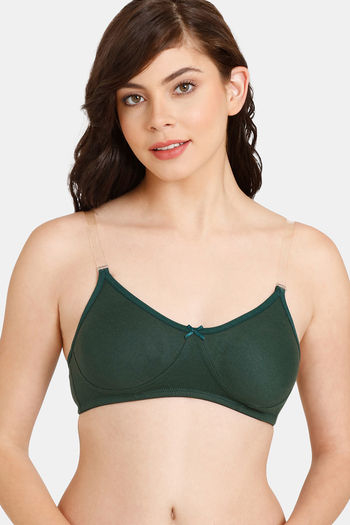 Buy Rosaline Everyday Double Layered Non Wired Medium Coverage T-Shirt Bra With Transparent Straps - Pine Grove